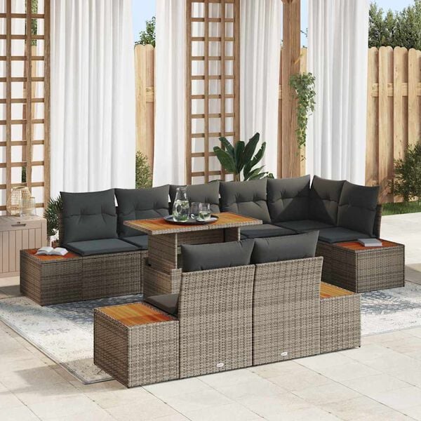 vidaXL Conjunto de sof&aacute; de jard&iacute;n 9 pcs Gris Polirat&aacute;n