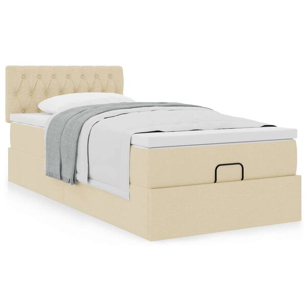 vidaXL Estructura de cama otomana con colch&oacute;n tela crema 90x190cm