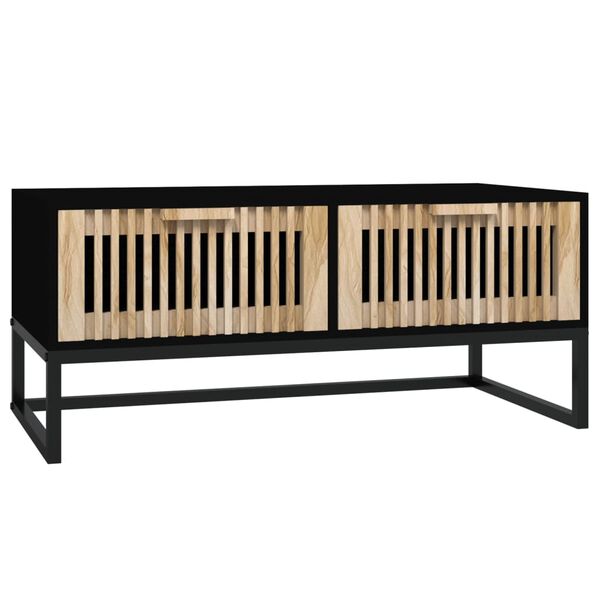 vidaXL Mesa de centro hierro y madera contrachapada negro 80x40x35 cm