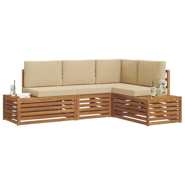 vidaXL Conjunto de sof&aacute;s de exterior con coj&iacute;n 4 Pieza Natural y Beige
