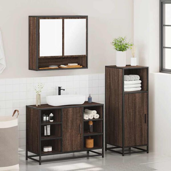vidaXL Set de muebles baño 3 pzas madera contrachapada roble marrón