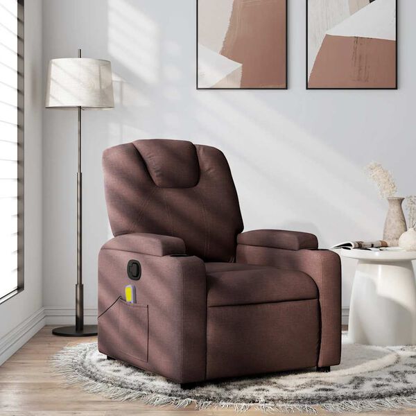vidaXL Sill&oacute;n de masaje reclinable de tela marr&oacute;n oscuro