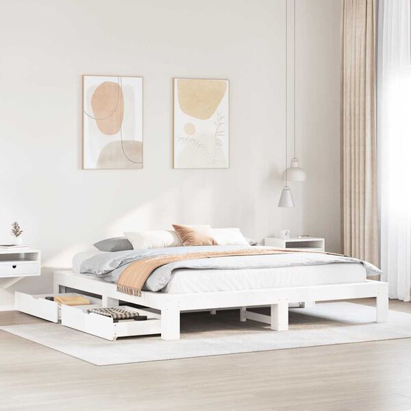 vidaXL Cama sin colch&oacute;n madera maciza de pino blanca 180x200 cm