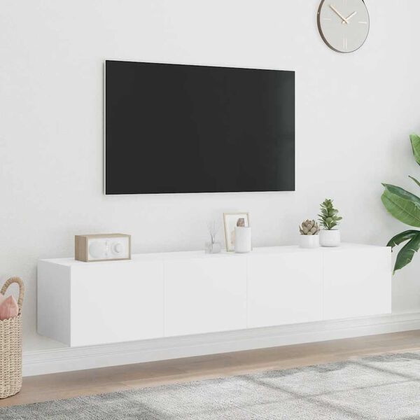 vidaXL Muebles de TV de pared con luces LED 2 uds blanco 80x35x31 cm