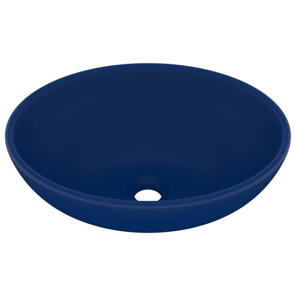 vidaXL Lavabo de lujo ovalado cer&aacute;mica azul oscuro mate 40x33 cm
