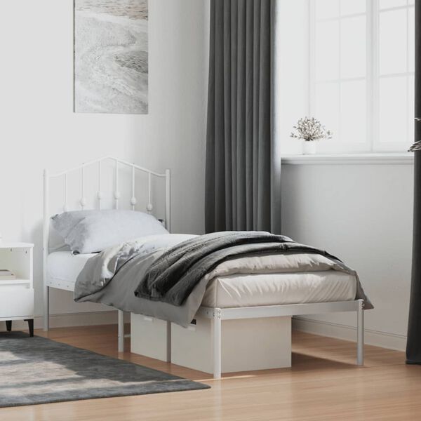 vidaXL Estructura cama sin colch&oacute;n con cabecero metal blanco 75x190 cm