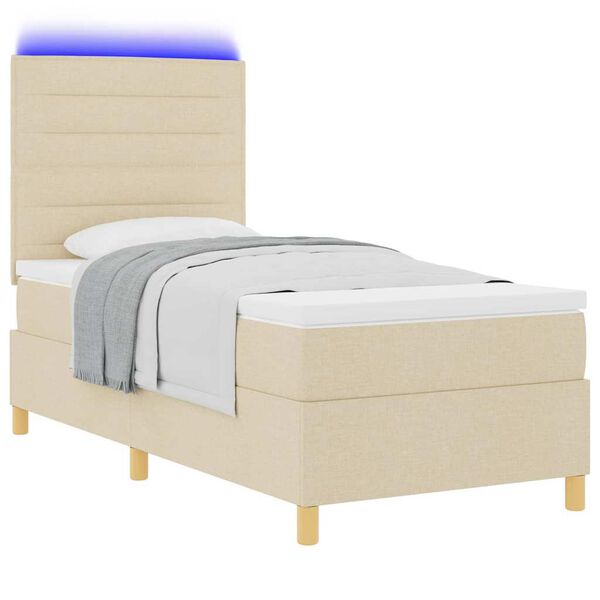 vidaXL Cama Box Spring LED con colch&oacute;n Crema 100 x 200 cm tela