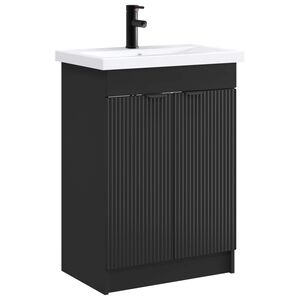 vidaXL Juego de muebles de ba&ntilde;o Negro 56 x 37,5 x 81 cm