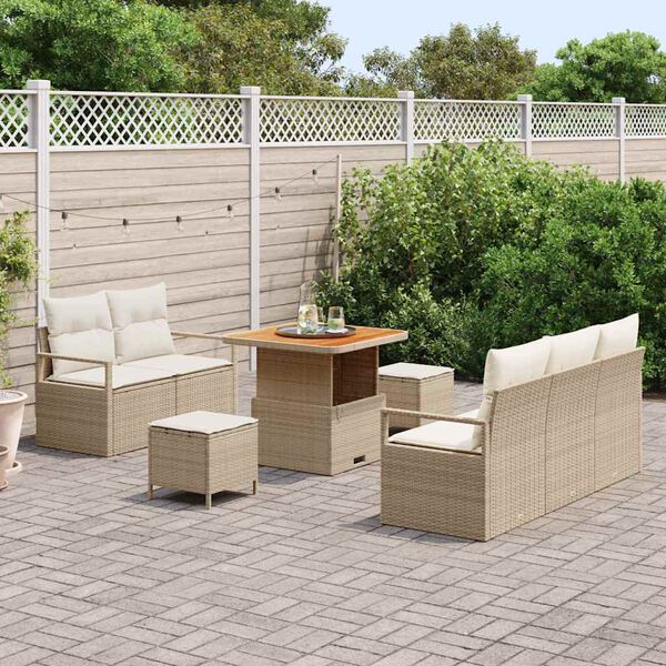 vidaXL Conjunto de sof&aacute;s de jard&iacute;n 8 pcs Beige rat&aacute;n sint&eacute;tico