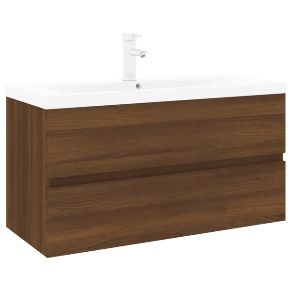 vidaXL Mueble de ba&ntilde;o con lavabo madera contrachapada marr&oacute;n roble