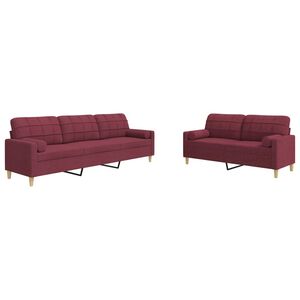 vidaXL Juego de sof&aacute;s con cojines 2 piezas tela rojo tinto