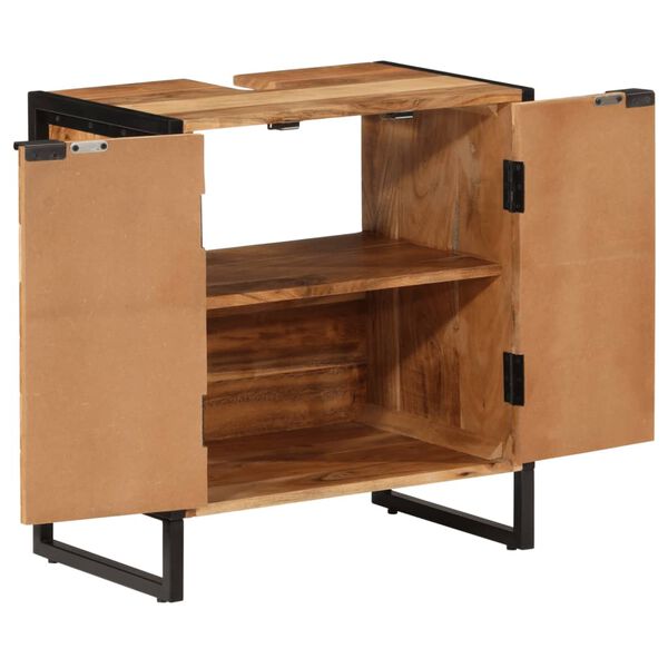 vidaXL Mueble de ba&ntilde;o madera maciza de acacia y hierro 55x35x60 cm