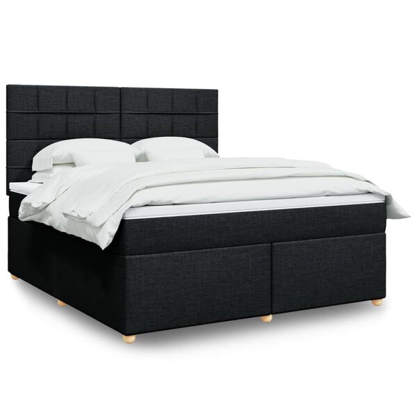 vidaXL Cama box spring con colch&oacute;n tela negro 180x200 cm