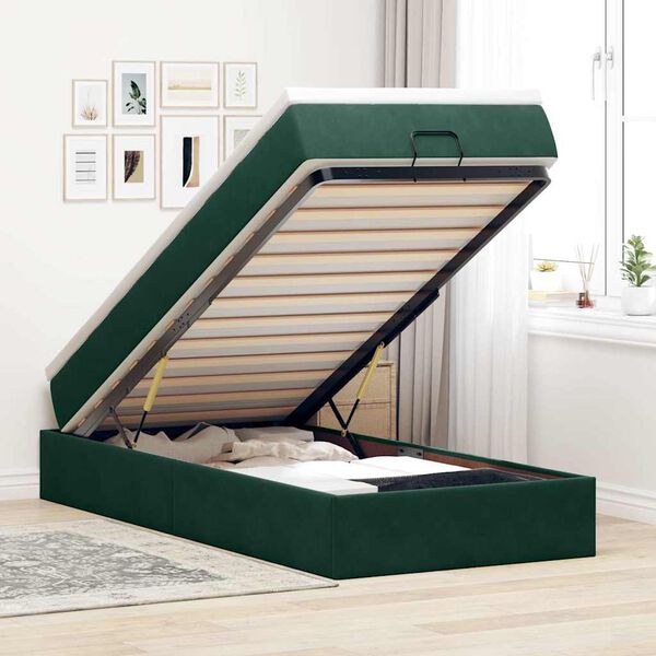 vidaXL Estructura de cama otomana colch&oacute;n terciopelo verde oscuro
