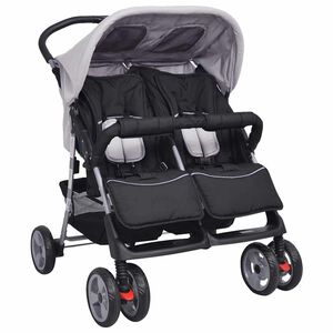 vidaXL Cochecito gemelar de acero gris y negro