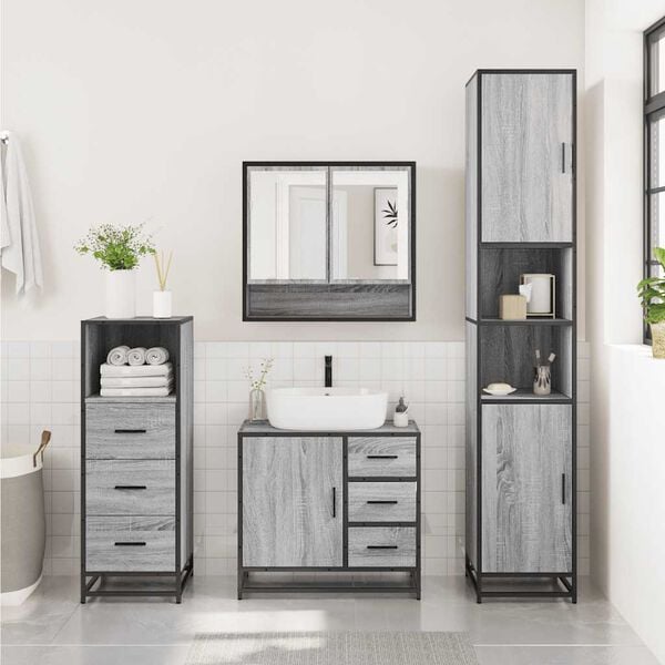 vidaXL Set de muebles de baño 3 pzas madera contrachapada gris sonoma