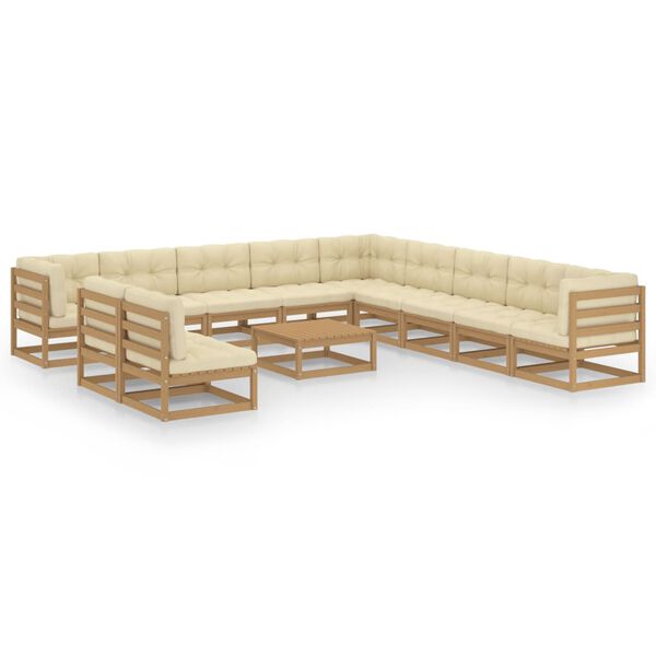 vidaXL Set de muebles de jard&iacute;n 12 pzs cojines madera pino marr&oacute;n miel