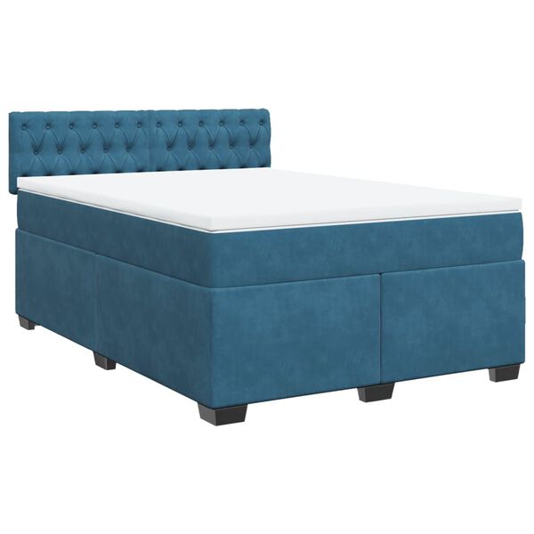 vidaXL Cama box spring con colchón terciopelo azul oscuro 140x190 cm
