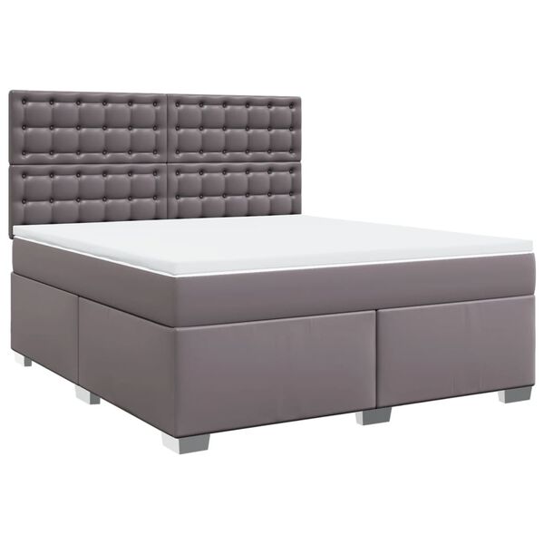 vidaXL Cama box spring con colch&oacute;n cuero sint&eacute;tico gris 180x200 cm
