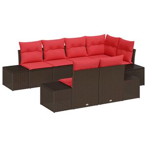 vidaXL Conjunto de sof&aacute; de jard&iacute;n 7 pcs Marr&oacute;n rat&aacute;n sint&eacute;tico