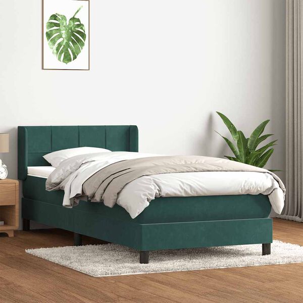 vidaXL Cama box spring con colch&oacute;n terciopelo verde oscuro 100x210 cm