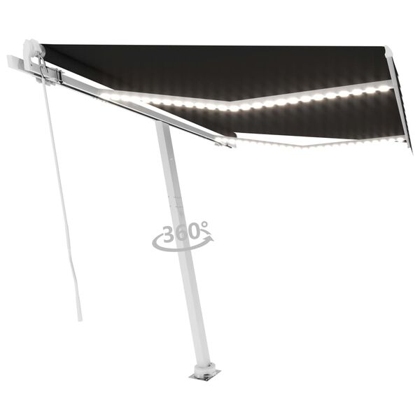 vidaXL Toldo manual retr&aacute;ctil con luz LED antracita 300x250 cm
