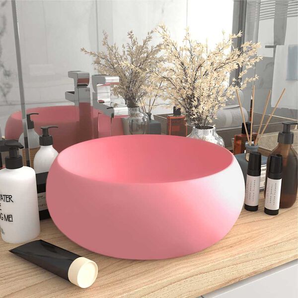 vidaXL Lavabo de lujo redondo cer&aacute;mica rosa mate 40x15 cm