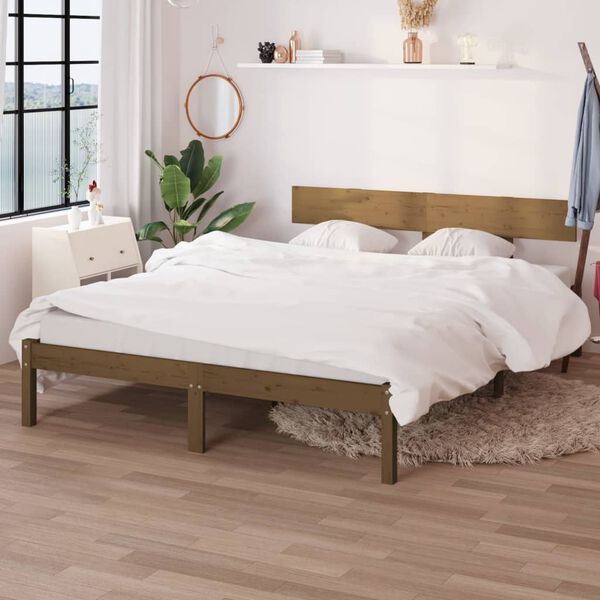 vidaXL Estructura cama sin colch&oacute;n madera maciza marr&oacute;n miel 120x200cm