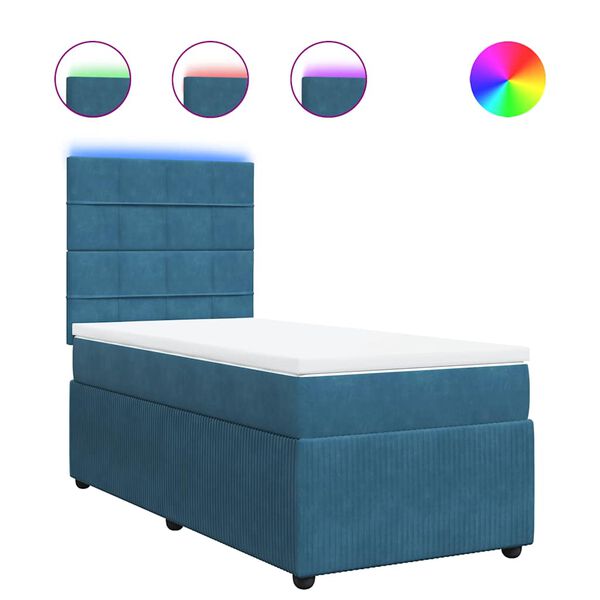 vidaXL Cama box spring con colchón terciopelo azul 90x190 cm