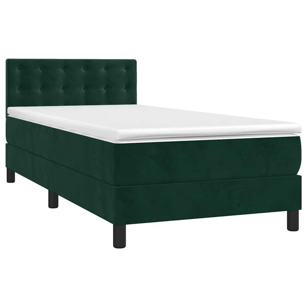vidaXL Cama box spring con colch&oacute;n terciopelo verde oscuro 90x200 cm
