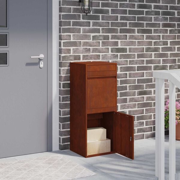 vidaXL Caja de entrega de paquetes con puerta Oxidado 41 x 38 x 103 cm