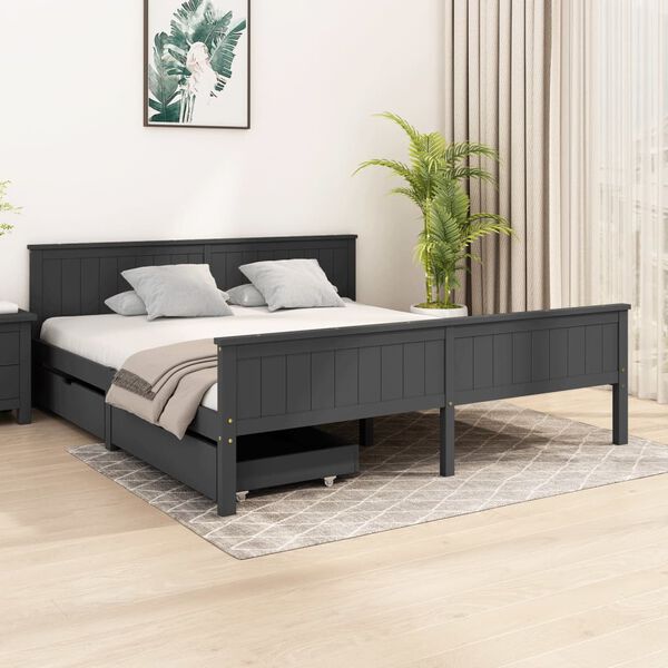 vidaXL Estructura de cama 2 cajones madera pino gris oscuro 200x200 cm