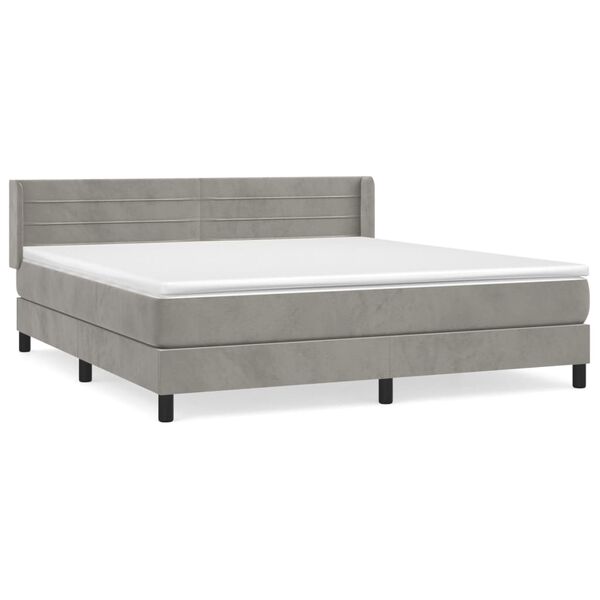 vidaXL Cama box spring con colch&oacute;n terciopelo gris claro 180x200 cm
