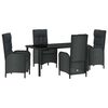 vidaXL Conjunto de Comedor de Jard&iacute;n 5 uds. Negro rat&aacute;n sint&eacute;tico