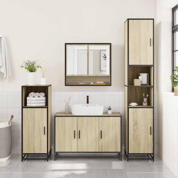 vidaXL Juego de muebles de baño 4 pzas contrachapada roble sonoma