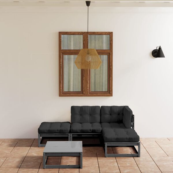vidaXL Juego de muebles de jard&iacute;n 5 pzas y cojines madera pino maciza