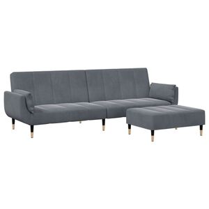 vidaXL Sof&aacute; cama de 2 plazas con taburete terciopelo gris oscuro