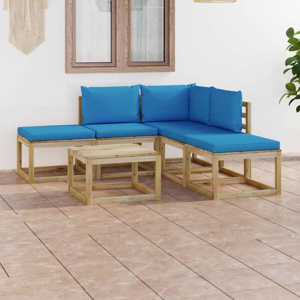 vidaXL Juego de muebles de jard&iacute;n 6 piezas con cojines azul claro