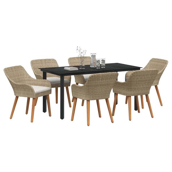 vidaXL Conjunto de Comedor de Jardín 7 pcs Beige ratán sintético