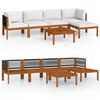 vidaXL Conjunto de jard&iacute;n de 6 piezas con cojines, madera color crema, acacia y cuerda