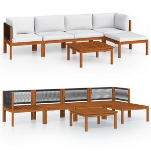 vidaXL Conjunto de jard&iacute;n de 6 piezas con cojines, madera color crema, acacia y cuerda