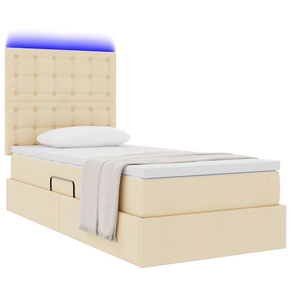 vidaXL Cama con almacenamiento y LED Crema 100 x 200 cm Poli&eacute;ster