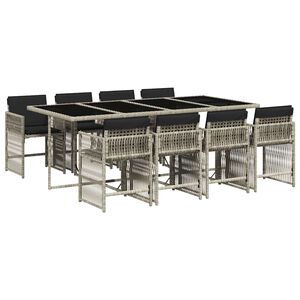 vidaXL Set comedor de jard&iacute;n 9 pzas cojines rat&aacute;n sint&eacute;tico gris claro
