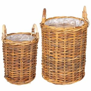 vidaXL Cesta de Plantas GENDT 2 uds. Madera Natural Rat&aacute;n Kubu