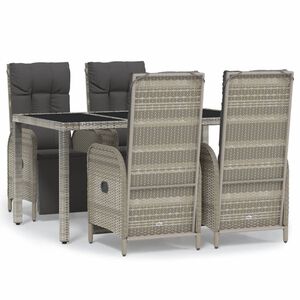 vidaXL Set comedor de jard&iacute;n 5 piezas con cojines rat&aacute;n sint&eacute;tico gris