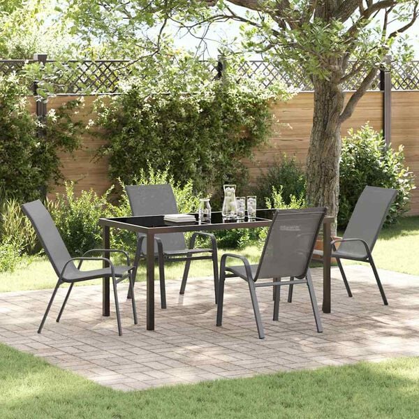 vidaXL Conjunto de Comedor de Jard&iacute;n 5 pcs Gris Textileno y acero