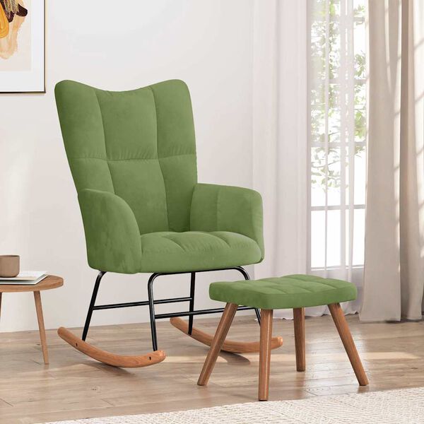 vidaXL Silla mecedora con reposapi&eacute;s terciopelo verde claro