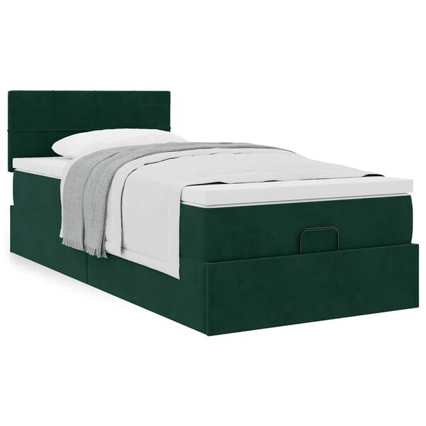 vidaXL Estructura de cama otomana con colch&oacute;n terciopelo verde oscuro