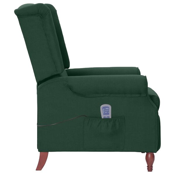 vidaXL Sillón de masaje reclinable de tela verde oscuro
