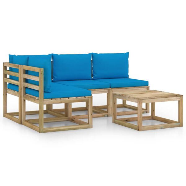 vidaXL Juego de muebles de jard&iacute;n 5 piezas con cojines azul claro